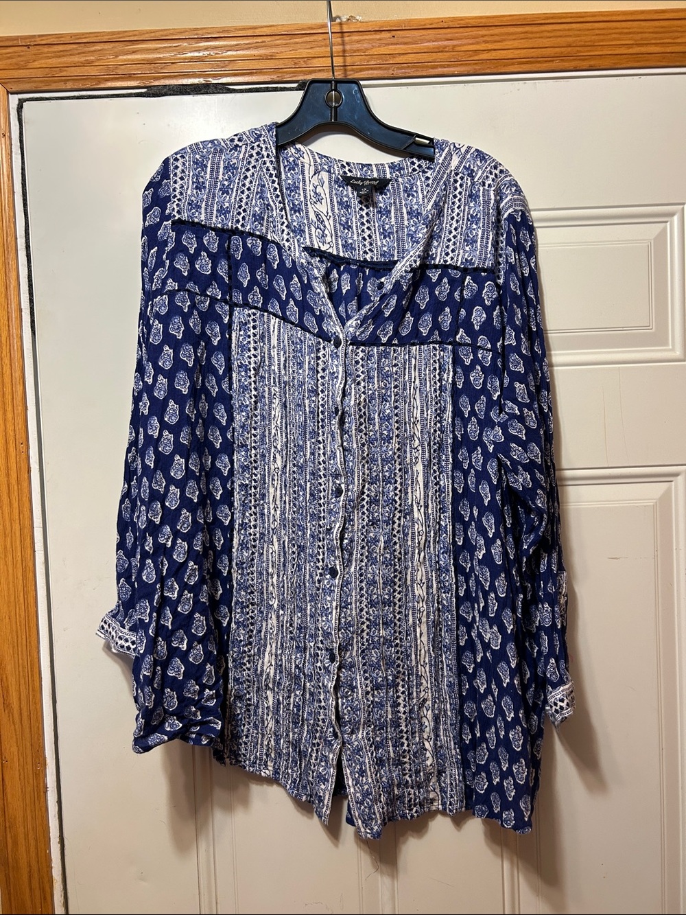 Lucky Brand Blue Printed Button-Front Women's Top 1X